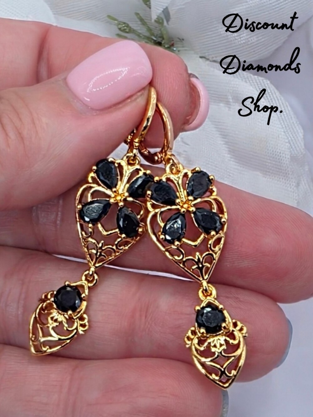 Black Mystic Topaz Dangle Earrings 18K Gold on 925 Silver